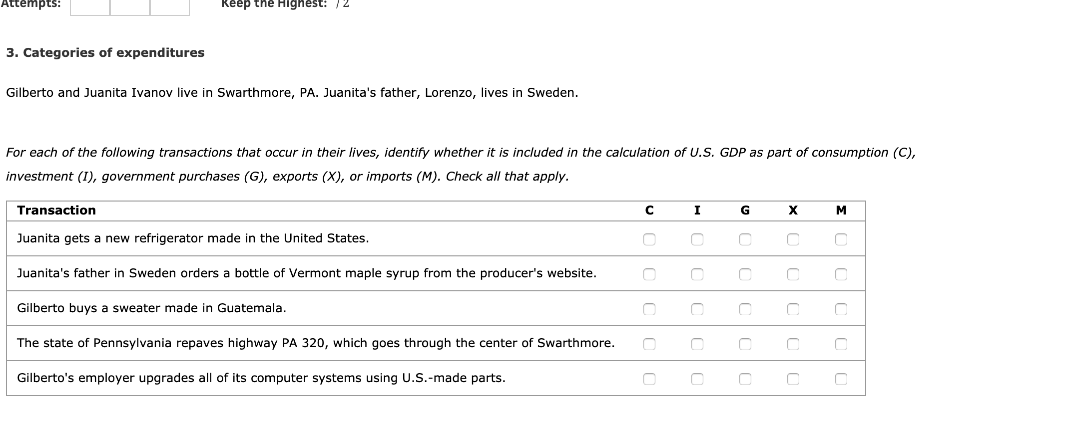 Solved Attempts 1 Keep The Highest 12 3 Categories Of Chegg Com