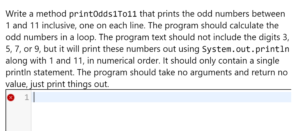 Solved Write a method printodds11011 that prints the odd | Chegg.com