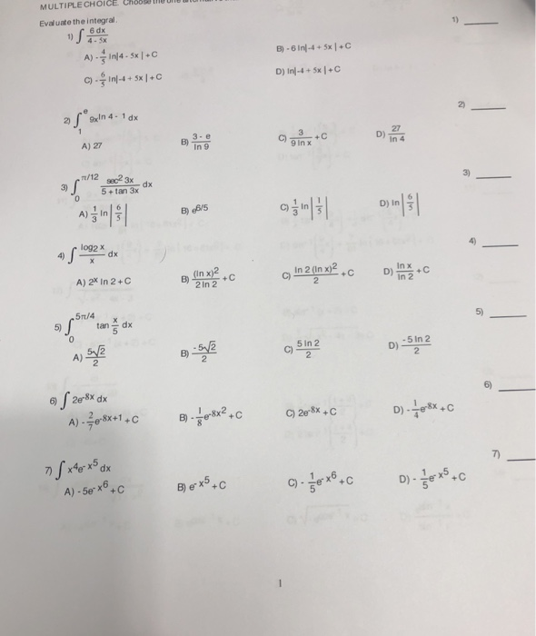 Solved Answer from 1 to 7 ( 1C, 2D, 3A, 4B, 5C, 6D, 7 D) | Chegg.com
