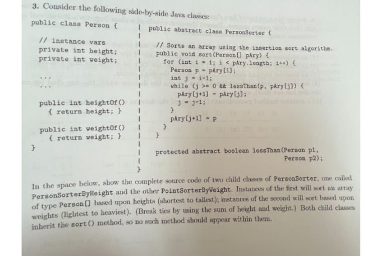 Solved 3. Consider the following side-by-side Java classes: | Chegg.com