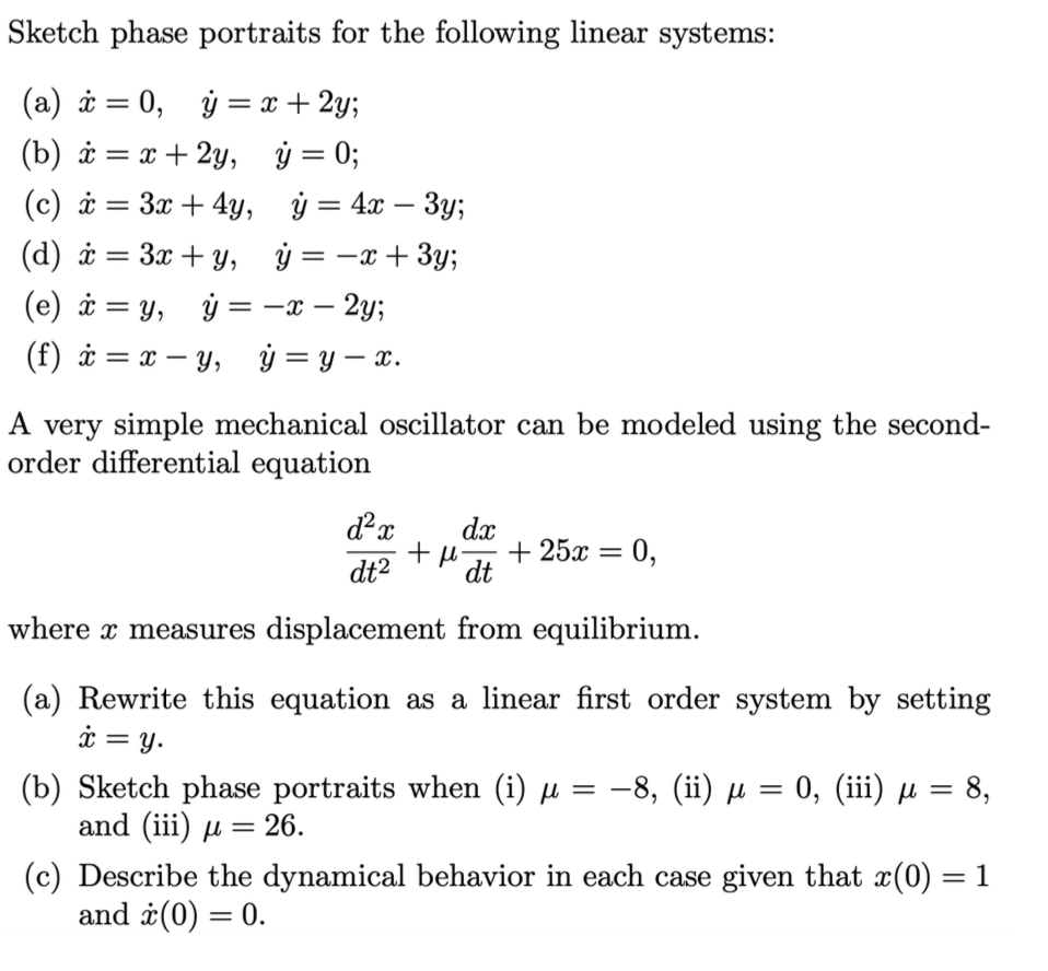 Solved Sketch phase portraits for the following linear | Chegg.com