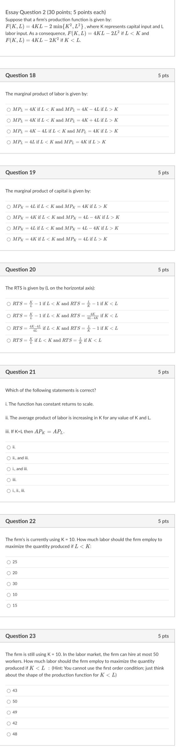 Solved Essay Question 2 ( 30 points; 5 points each) Suppose | Chegg.com