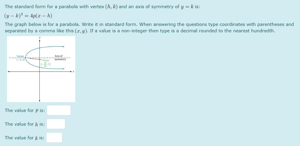 Solved The Standard Form For A Parabola With Vertex H K Chegg Com