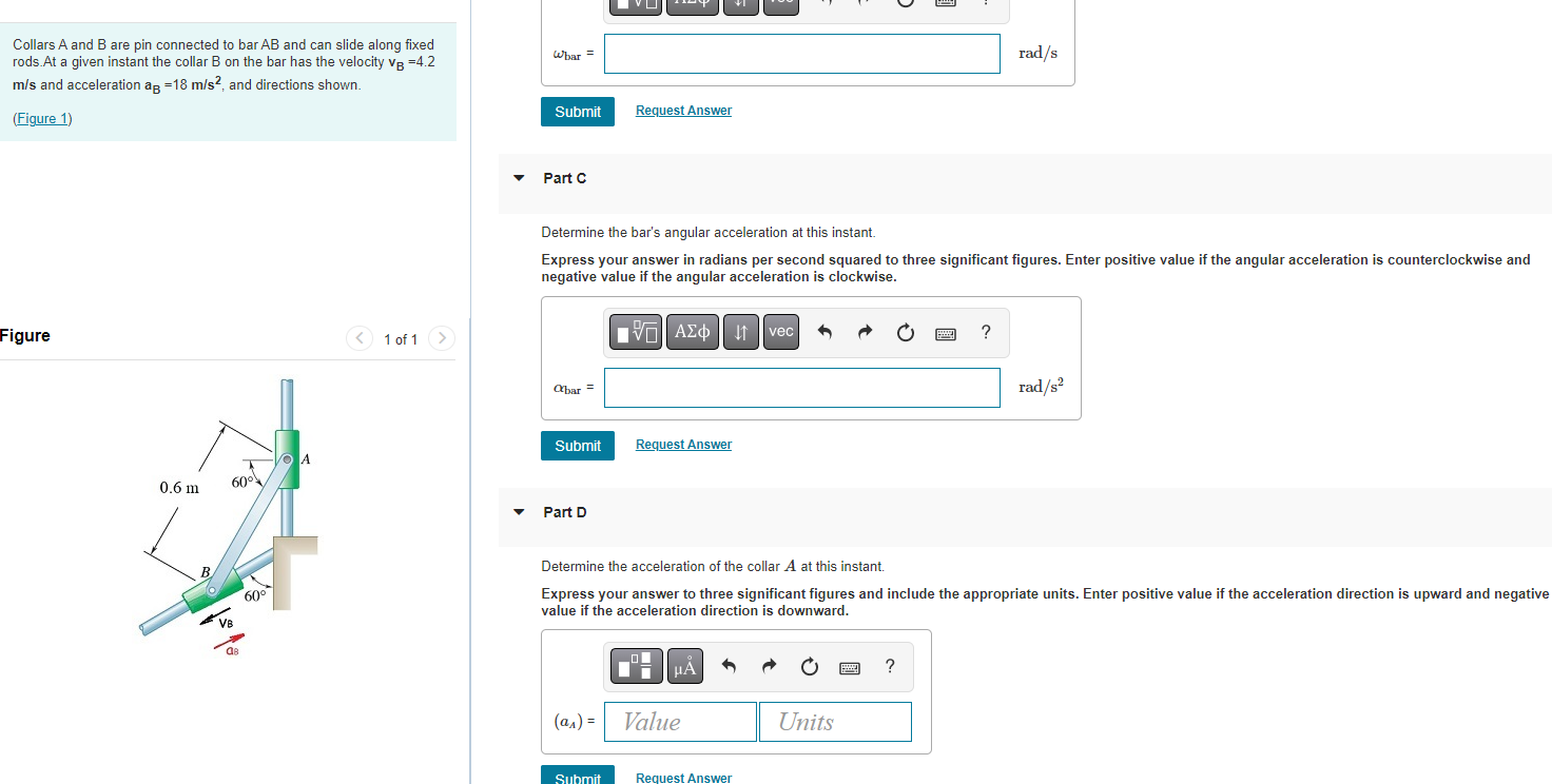 Solved Collars A And B Are Pin Connected To Bar AB And Can | Chegg.com