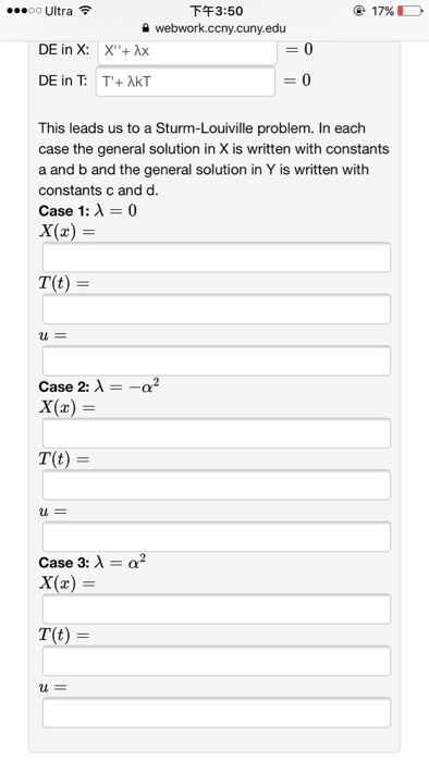 Solved 3:49 OO Ultra webwork.ccny cuny edu For k 0, the PDE | Chegg.com