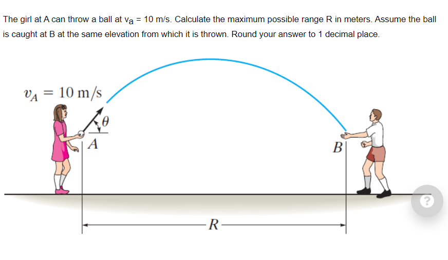 Solved The girl at A can throw a ball at va = 10 m/s. | Chegg.com