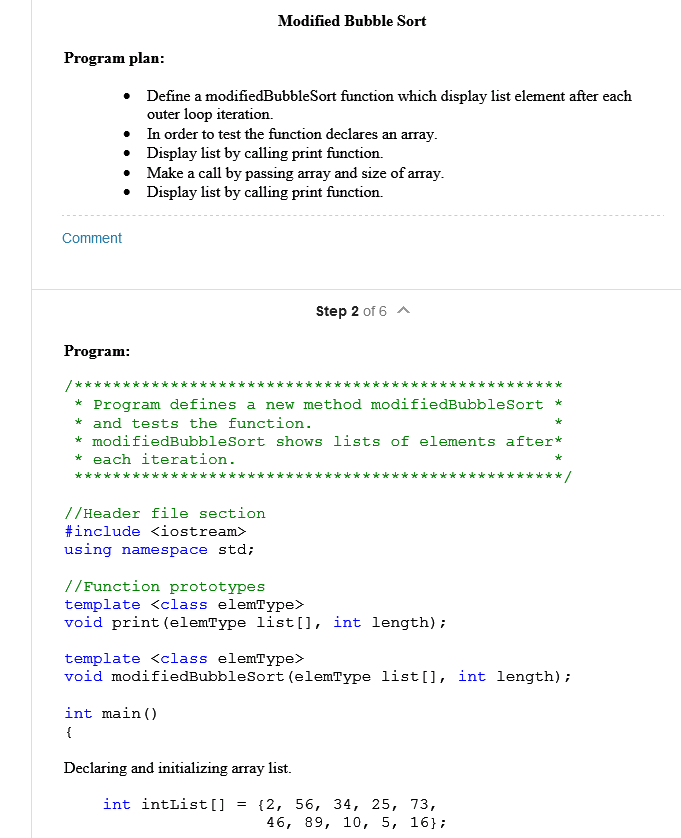 Solved Modified Bubble Sort Program plan: • Define a | Chegg.com