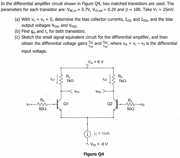 Solved In the differential amplifier circuit shown in Figure | Chegg.com