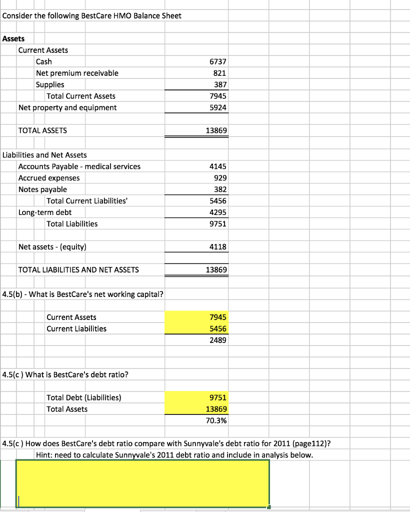 Solved Consider the following BestCare HMO Balance Sheet | Chegg.com