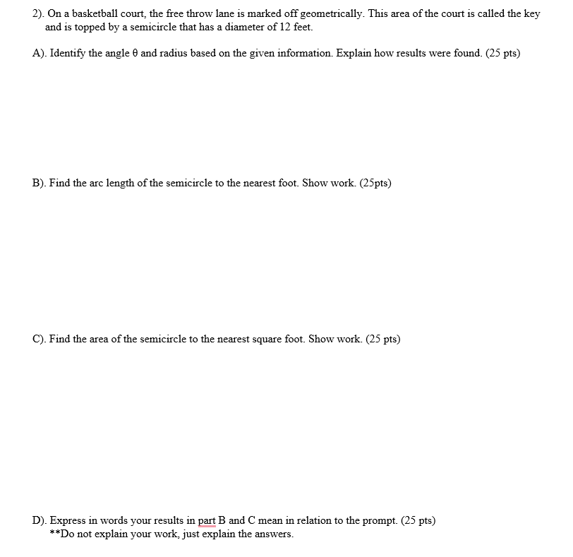 Solved 2). On a basketball court, the free throw lane is