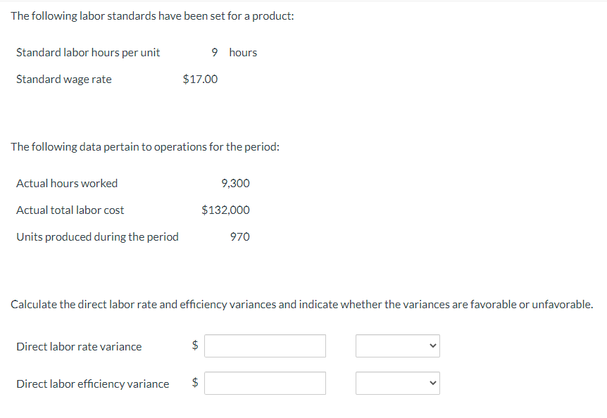 Solved The following labor standards have been set for a | Chegg.com