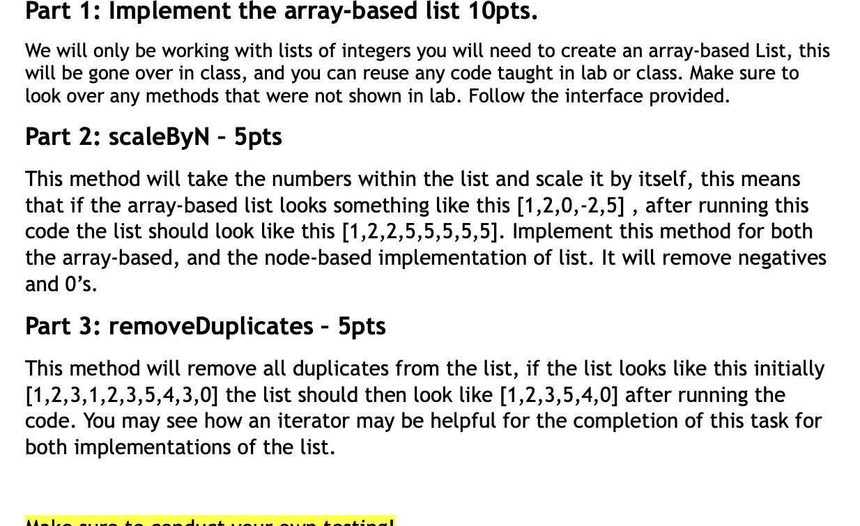 Solved - Part 1: Implement the array-based list 10pts. We | Chegg.com