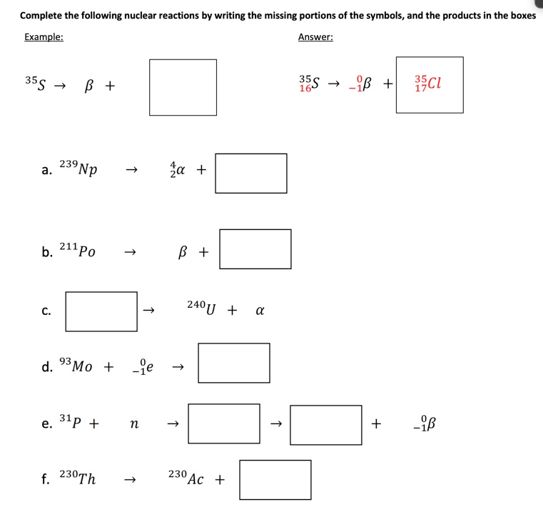 Solved Complete The Following Nuclear Reactions By Writing | Chegg.com