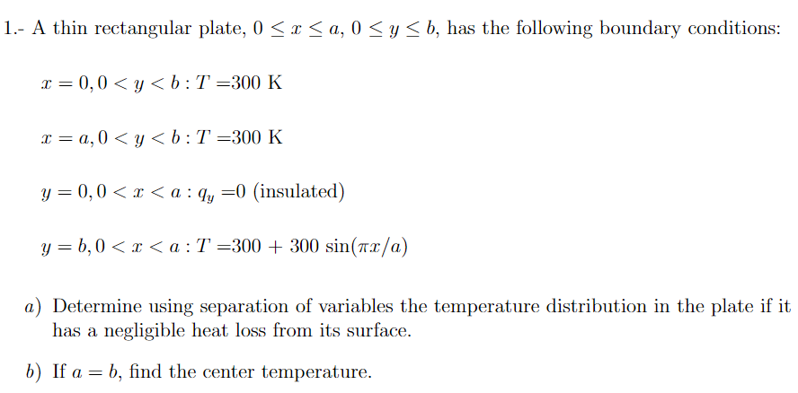 1.- A thin rectangular plate, 0