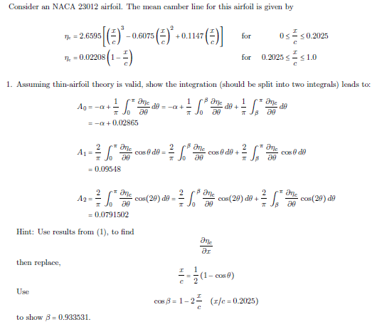 Solved Consider an NACA 23012 airfoil. The mean camber line | Chegg.com