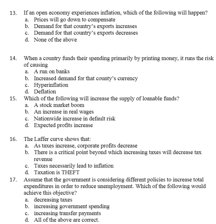 Solved 13. If an open economy experiences inflation, which | Chegg.com
