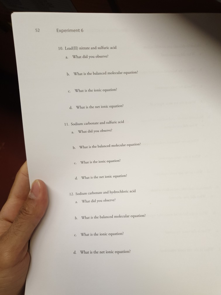 Solved 52 Experiment 6 10. Lead(II) nitrate and sulfuric