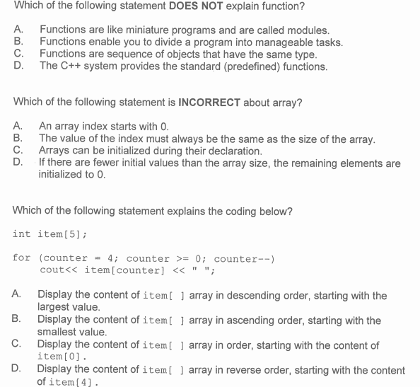 Solved Which of the following statement DOES NOT explain | Chegg.com