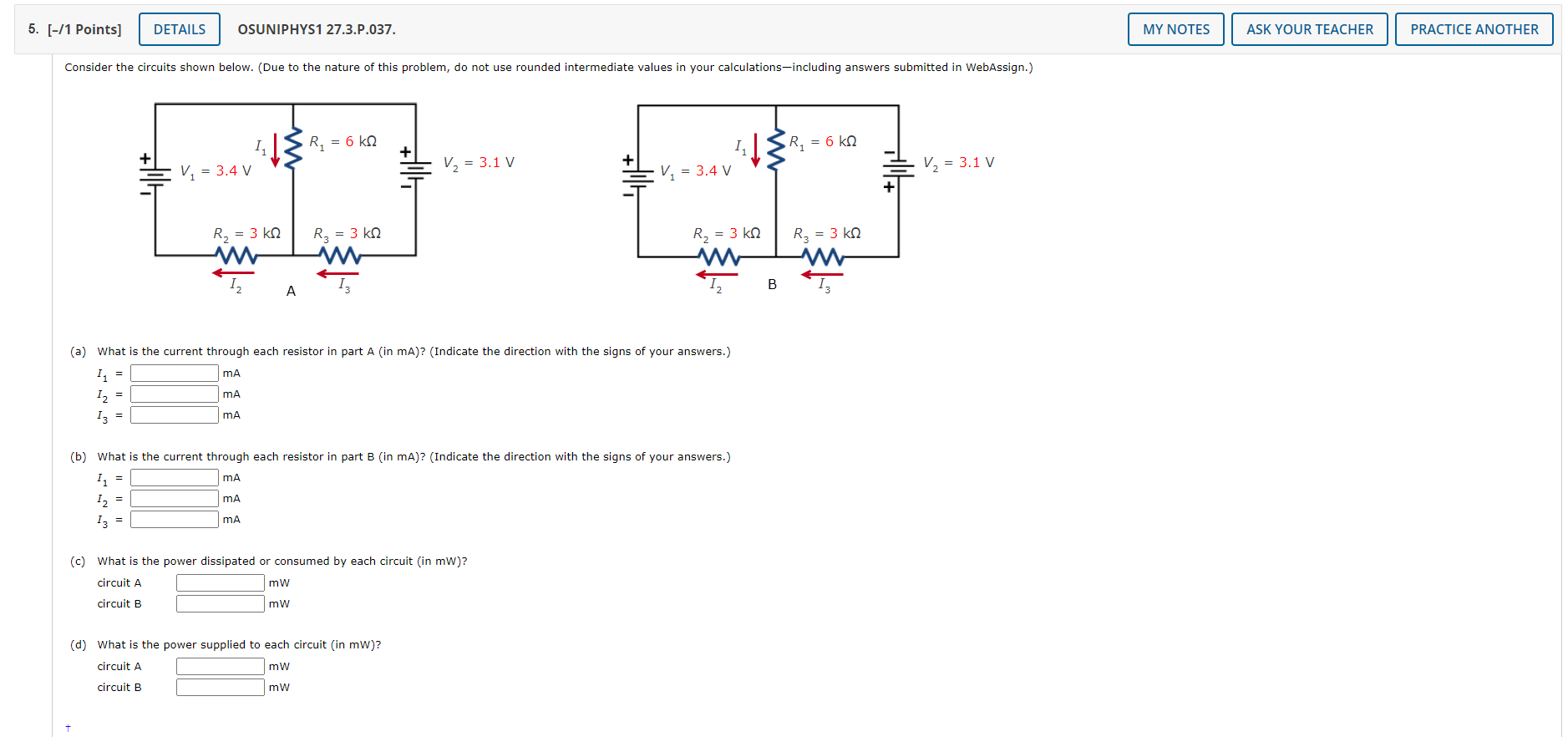 Solved (a) What is the current through each resistor in part | Chegg.com