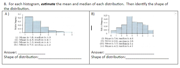 8. For each histogram, estimate the mean and median | Chegg.com