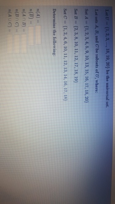 Solved Let U 1 2 3 18 19 20 Be The Universal Chegg Solved Let U 1 2 3 18 19 20 Be The Universal Chegg