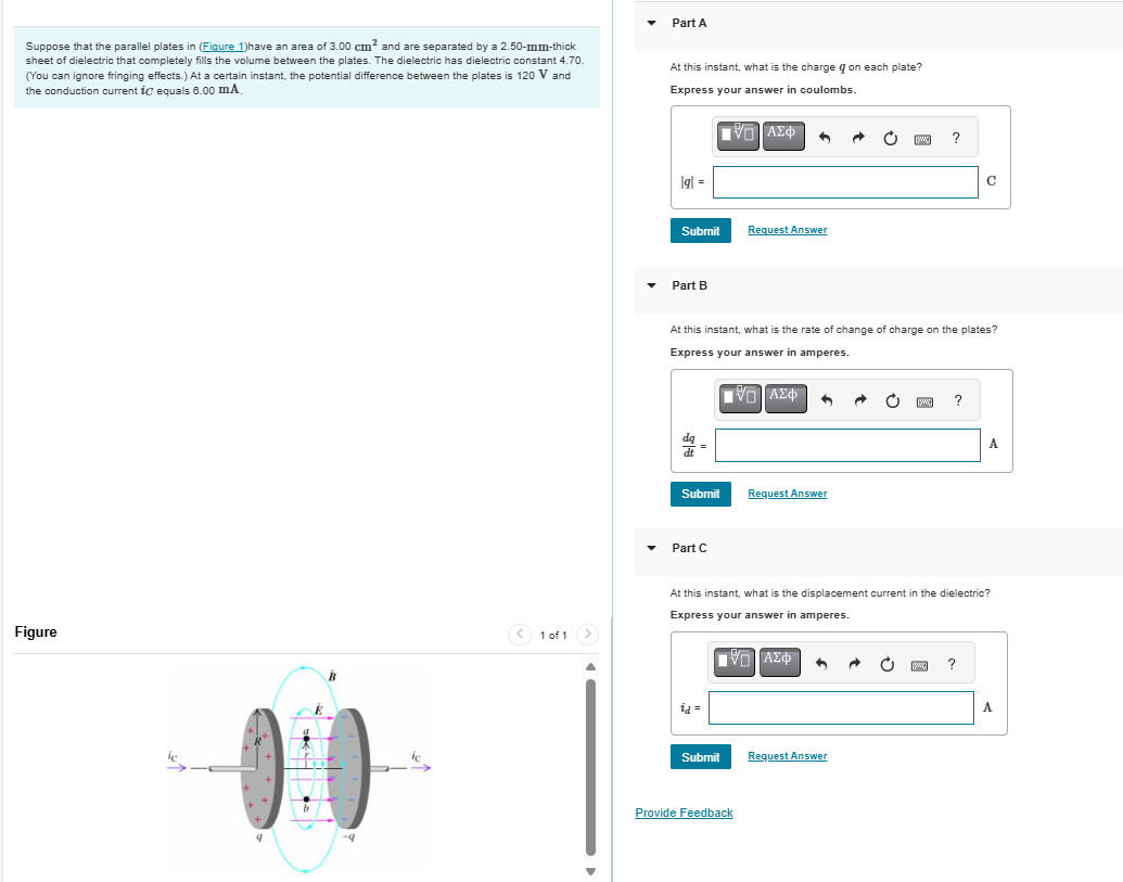 Solved Suppose that the parallel plates in (Figure 1)have an | Chegg.com