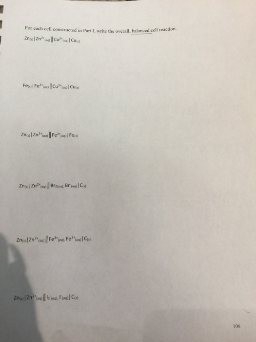 Solved For each cell constructed in Part I, write the | Chegg.com