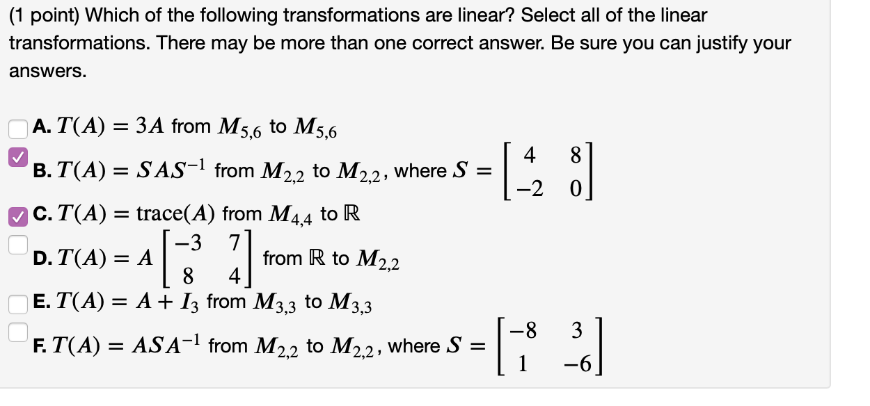 Solved (1 point) Which of the following transformations are | Chegg.com