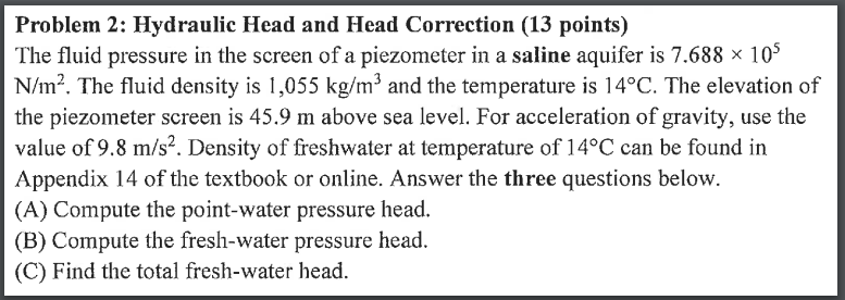 Solved Problem 2: Hydraulic Head and Head Correction (13 | Chegg.com
