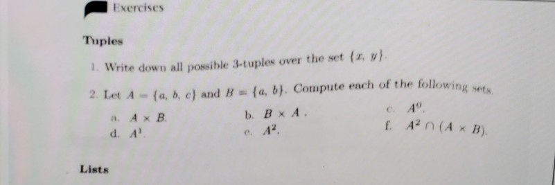Solved Exercises Tuples 1. Write down all possible 3-tuples | Chegg.com