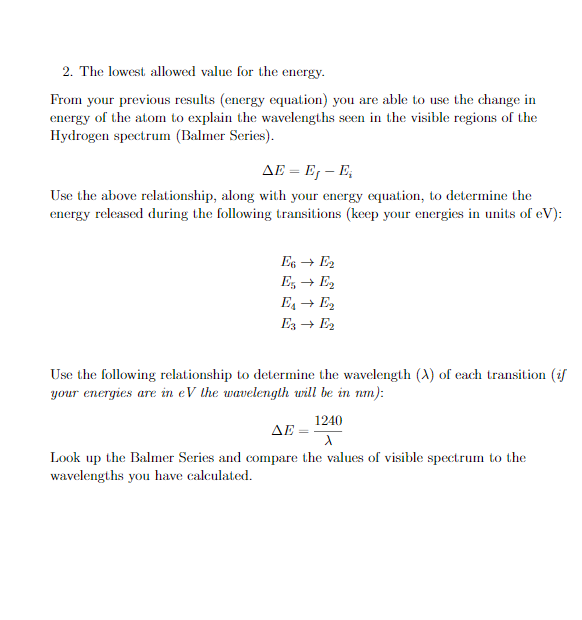 Solved Energy Levels of the Hydrogen Atom The total energy | Chegg.com