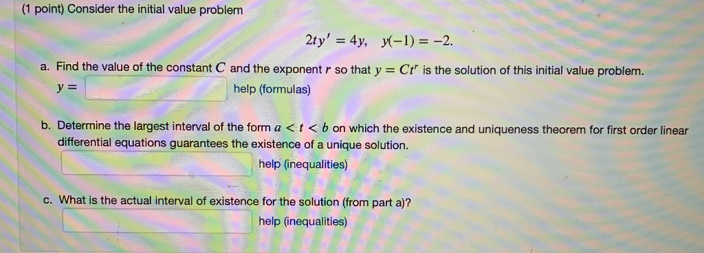 Solved (1 Point) Consider The Initial Value Problem 2ty' = | Chegg.com