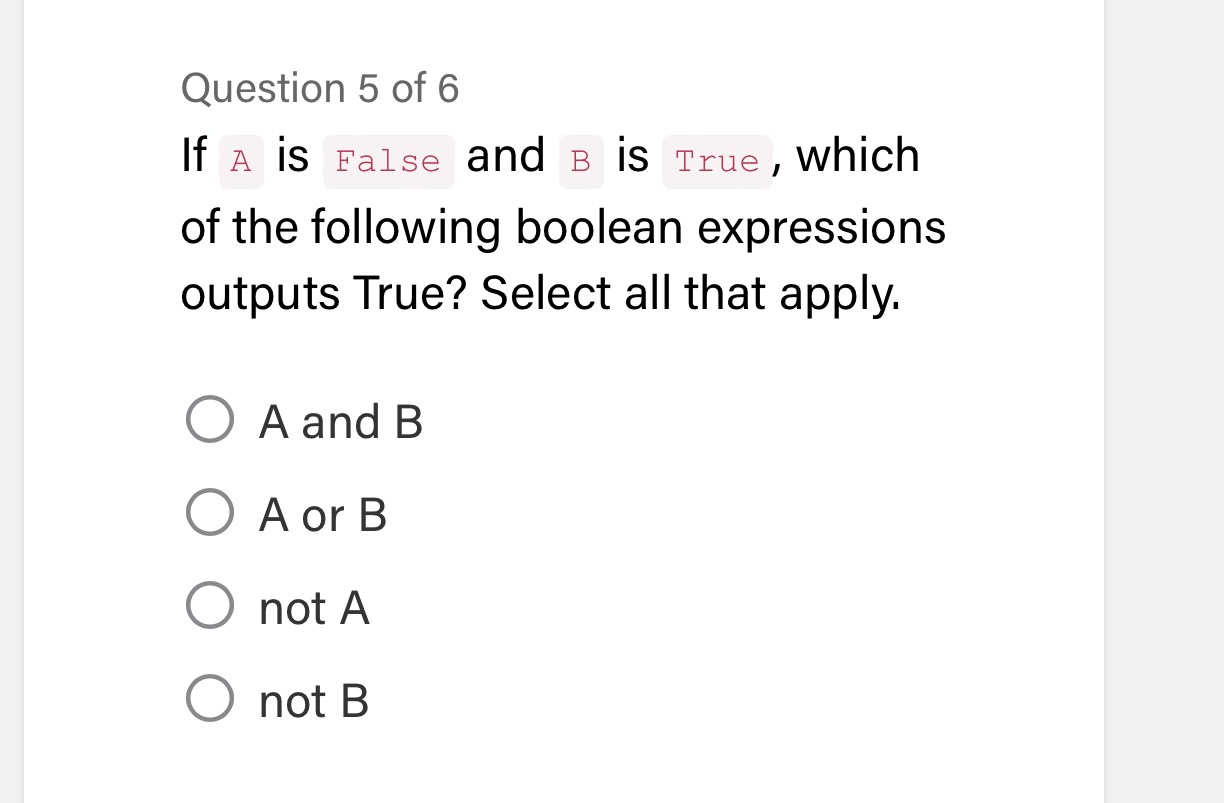 Solved Question 5 Of 6 If A Is And B Is, Which Of The | Chegg.com