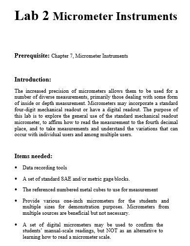 Solved Lab 2 Micrometer Instruments Prerequisite: Chapter 7, | Chegg.com