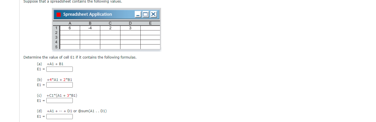 Solved Suppose That A Spreadsheet Contains The Following | Chegg.com