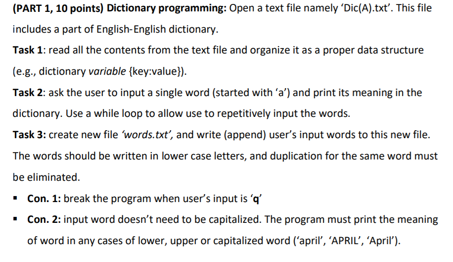 Solved (PART 1, 10 points) Dictionary programming: Open a