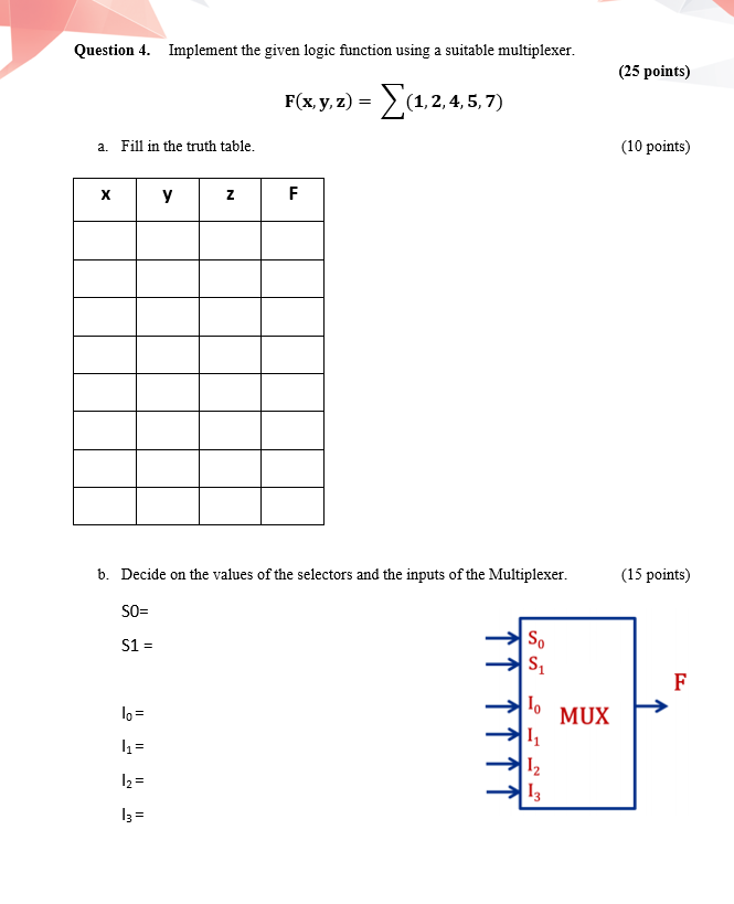 Solved Question 4. Implement the given logic function using | Chegg.com