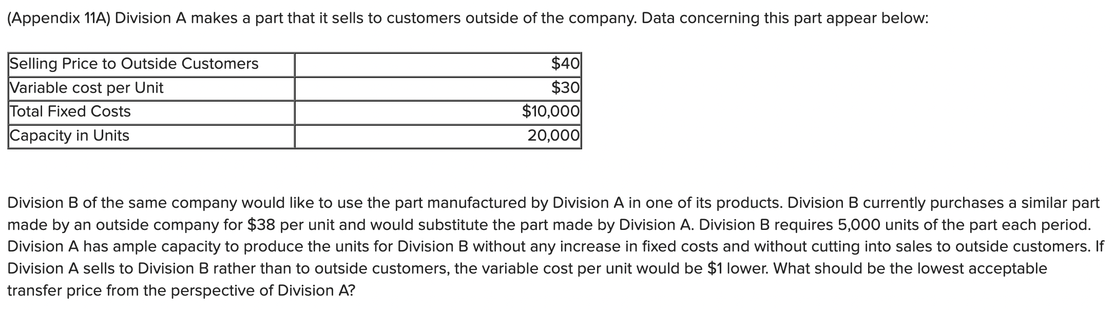 Solved Division B Of The Same Company Would Like To Use The | Chegg.com