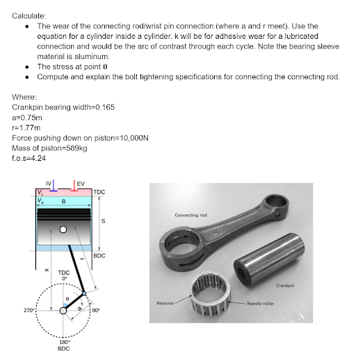 Calculate The wear of the connecting rod/wrist pin