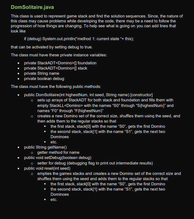 Solved solve DomSolitaire.java In this assignment, you are | Chegg.com