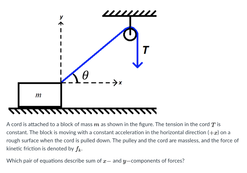 Solved 1 T o ->> m A cord is attached to a block of mass m | Chegg.com