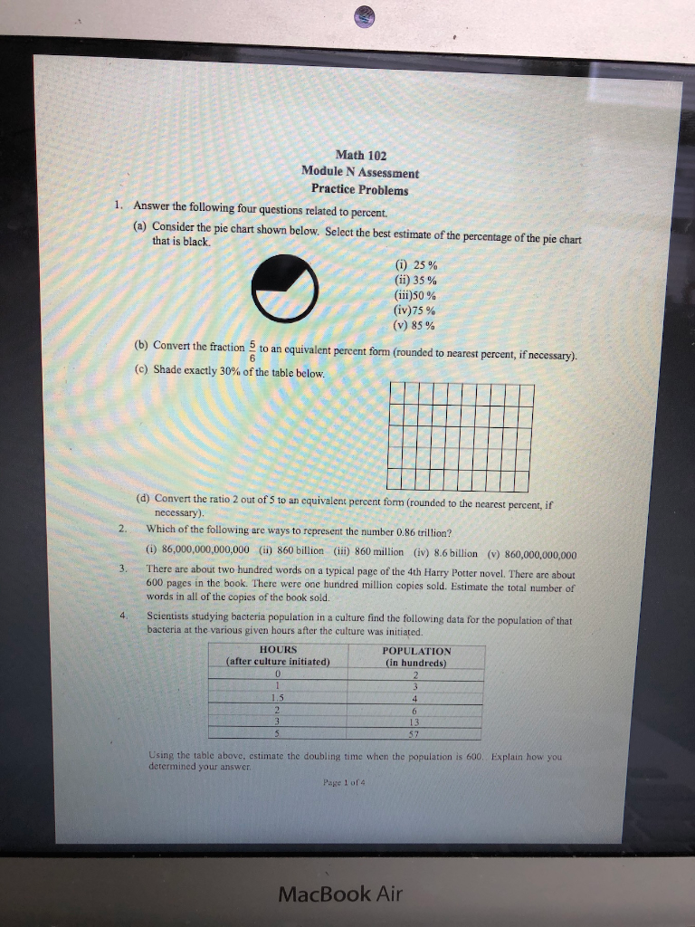 Solved Math 102 Module N Assess ment Practice Problems 1. | Chegg.com