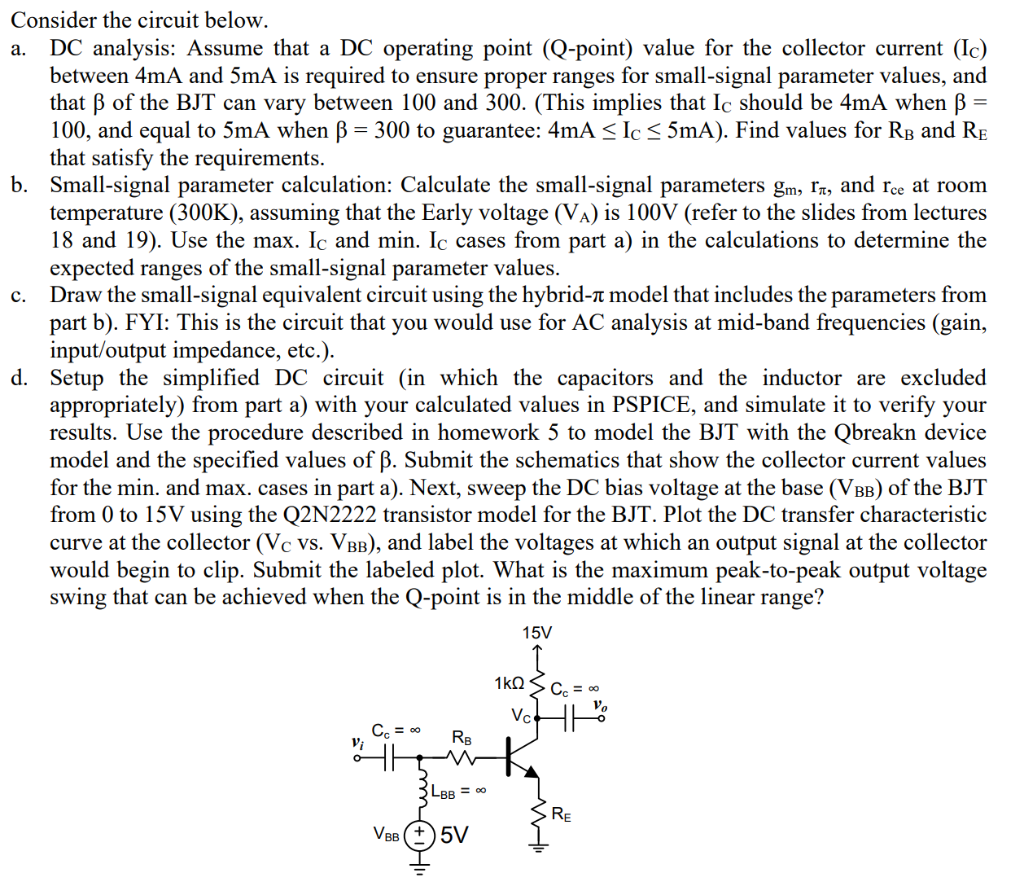 Consider the circuit below. a. DC analysis: Assume | Chegg.com