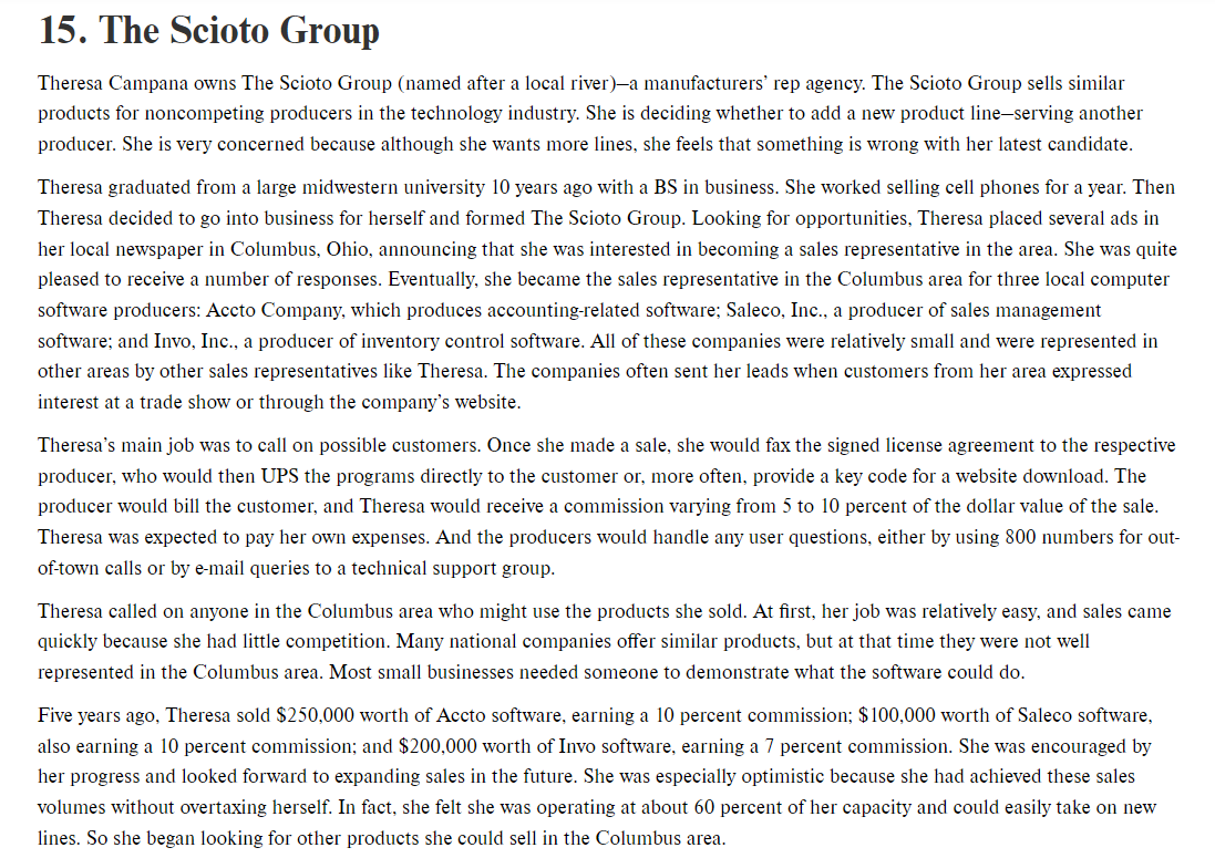 Solved Theresa Campana owns The Scioto Group (named after a