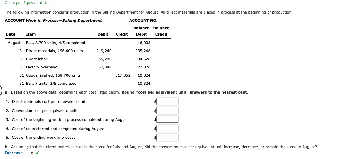 Solved Costs Per Equivalent Unit The Following Information | Chegg.com