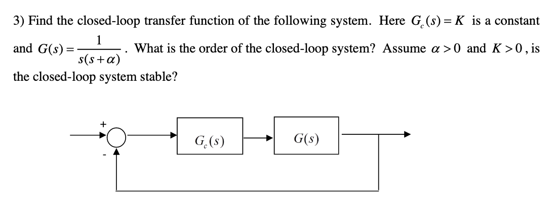 Solved 3) Find the closed-loop transfer function of the | Chegg.com