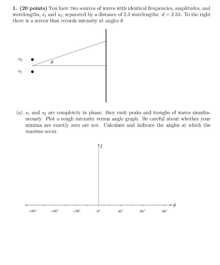 Solved 1. (20 points) You have two sources of waves with | Chegg.com