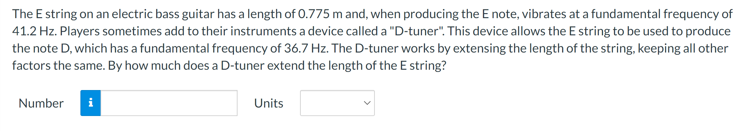 Solved The E string on an electric bass guitar has a length | Chegg.com