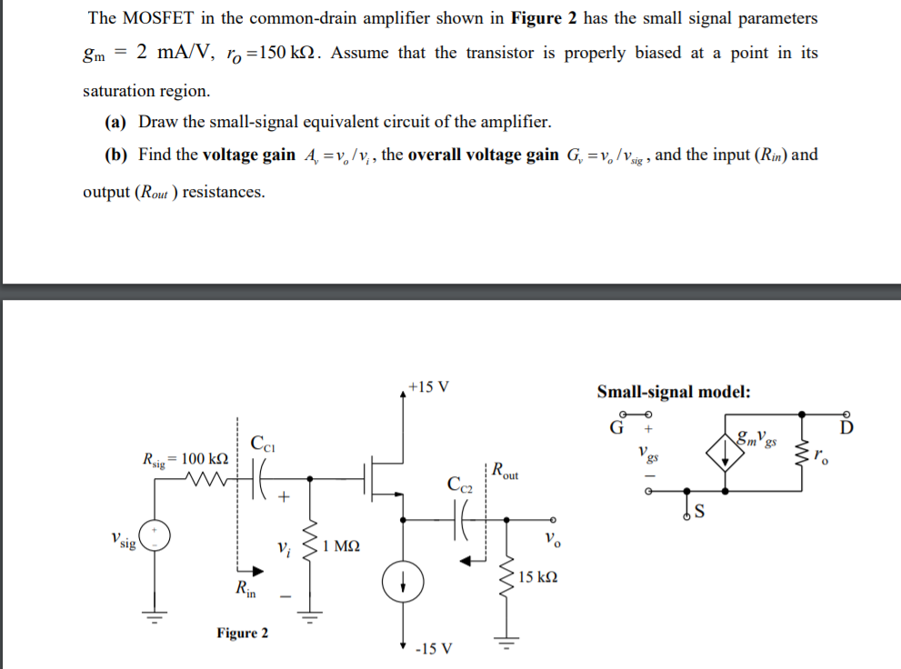 Solved The MOSFET in the common-drain amplifier shown in | Chegg.com