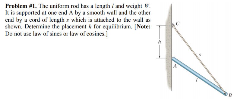 Solved Problem #1. The uniform rod has a length 1 and weight | Chegg.com